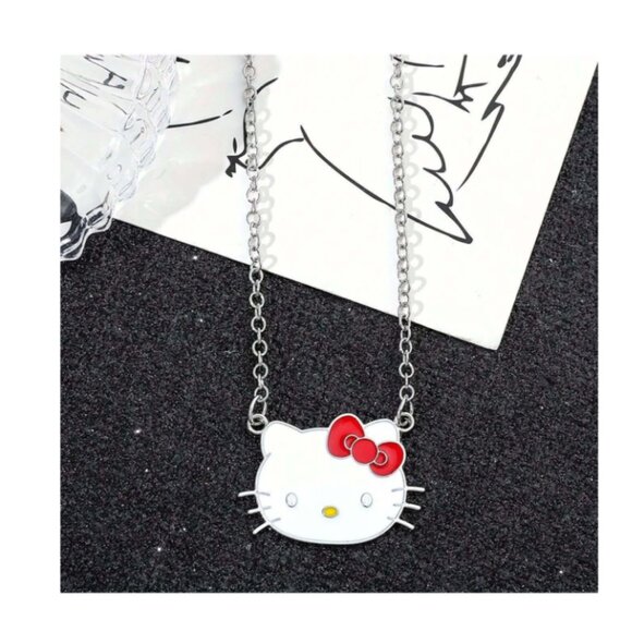 Hello Kitty Silver Charm Bracelet & Necklace Set – Red Bow Accent Jewelry Gift - Picture 3 of 6
